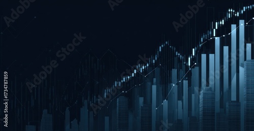 Wallpaper Mural A graphic representation of financial growth overlaid with city structures, showing increasing  market trends. Torontodigital.ca