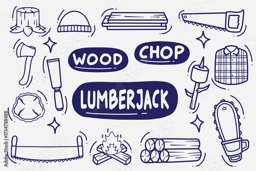 sets of lumberjack doodle good for background, wallpaper, element design, icon, etc