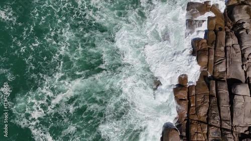 4K Aerial Drone Footage of Strong Ocean Waves on Rocky Coast of Australia, near Victor Harbor, Freeman Lookout and Port Elliot, South Australia