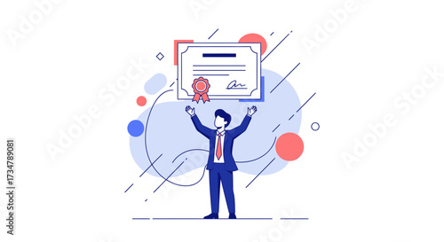 Achieving Certification And Professional Triumph Illustrated With Business Person
