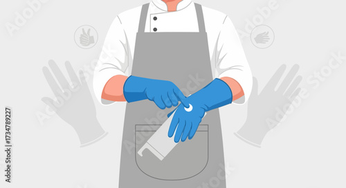 Applying Hand Cream With Blue Gloves: A Kitchen Staff Hygiene Illustration