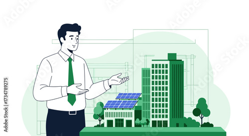 Architect Presenting a Green and Sustainable Building Design for Eco-Friendly Living