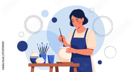 Artisan Crafting Pottery: A Woman Shaping Clay With Artistic Precision And Care