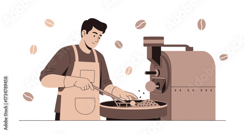 Artisan Roasting Coffee Beans Process Depicted In An Illustrative Design with Details