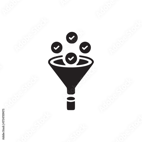 Vector art of funnel with check marks this icon represents the process of filtering, selecting, and approving items based on specific criteria, often used in business and data analysis