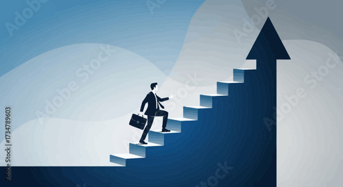 Ascending Steps: A Businessman Climbs Towards Career Advancement and Achievement