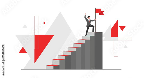 Achieving Success: A Businessman's Ascent To The Summit Of Business Goals