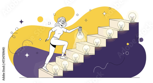 Ascending To Success Illustrative Concept Featuring Innovative Thought, Goal Implementation