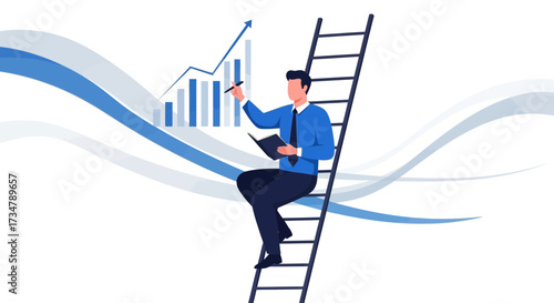 Ascending Toward Success A Businessperson On A Ladder Creating Dynamic Upward Growth Trends
