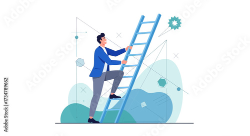 Achieving Success: A Determined Person Scaling a Ladder Towards Their Aspirations