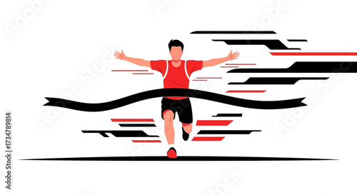 Athlete Celebrates Victory After Crossing The Finish Line In A Dynamic Race