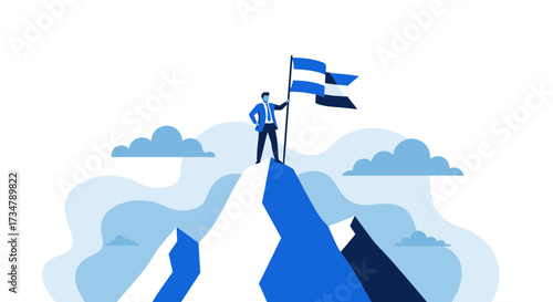 Achieving Success And Standing Tall As Someone Conquers Reaching The Summit With The Flag