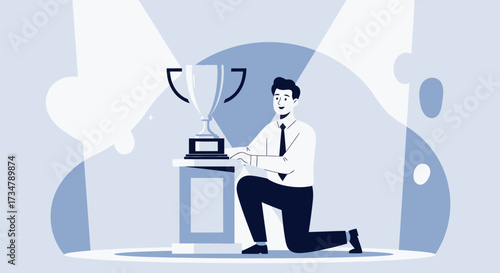 Achieving Success: Celebrating Victory with a Trophy or Award in the Spotlight