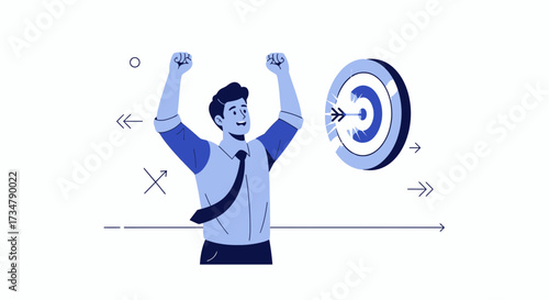Achieving The Goal: A Man Celebrating Success After Hitting The Target Perfectly