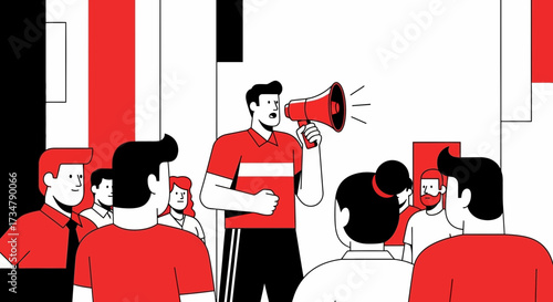 Activist Addressing Crowd With Megaphone, Bold Illustration, Modern Art Design Style