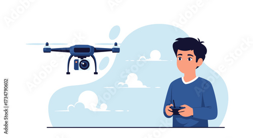 Aerial Drone Demonstration: A Pilot Joyfully Controlling A Quadcopter In A Blissful Sky