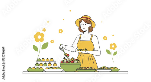 Aesthetic Portrayal Of Woman Curating A Refreshing Fruit Mixture For Health
