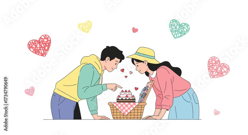 Affectionate Couple Celebrating Together Enjoying A Sweet Moment With Decorated Cake