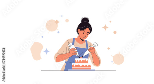 Baker Crafting Delightful Cake: Sweet Creation and Artistic Confection Masterpiece