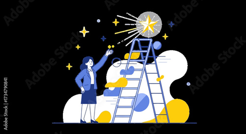 Ambition Reaching Achievements, Symbolizing Personal Growth, Success and Business Goals Imagery