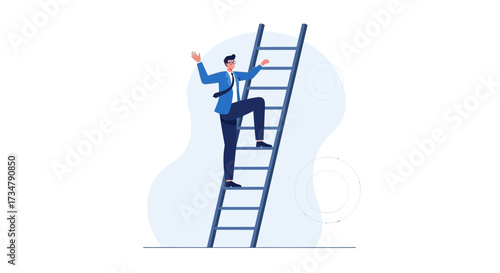 Ambitious Businessman Scaling A Ladder Reaching For Success and Reaching Higher Goals