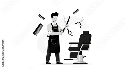 Barber Demonstrating Skill With Scissors And Tools In A Stylish Haircutting Salon