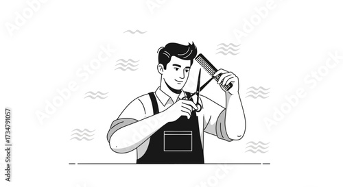Barber Skillfully Crafts Hairstyle With Focus And Precision For Modern Haircuts