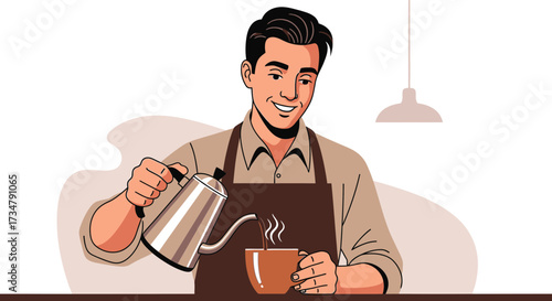 Barista Crafting Exquisite Coffee, Pouring Perfect Beverage for Customer Satisfaction