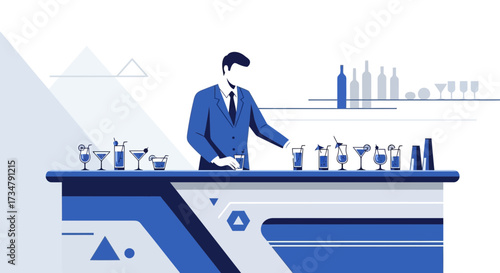 Bartender at Work: A Vector Illustration of Cocktail Preparation at a Bar