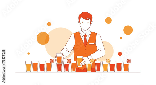 Bartender Preparing Colorful Beverages, Offering Refreshment and Delightful Drink Options
