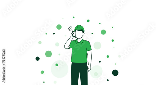 An Illustration of a Construction Worker Talking on a Mobile Phone Communicating or Working