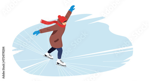 An illustration of a figure skater on an ice rink in winter, perfect for cold days