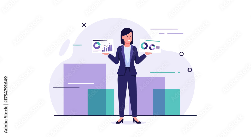 Fototapeta premium Analyst Displays Statistical Reports Depicting Charts and Graphs Business Performance