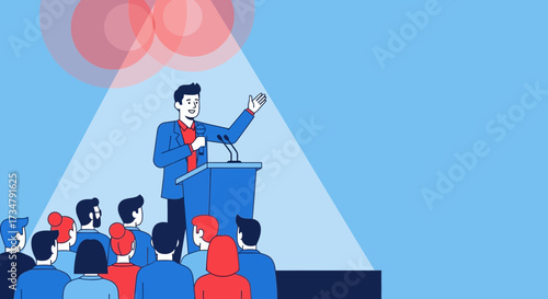 An Impassioned Orator Delivering A Speech In Front Of An Audience And Spotlight