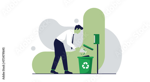 An Office Employee Recycling Paper Waste Into a Recycle Bin For Environmental Conservation