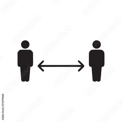 Vector art of maintain social distance to prevent the spread of viruses and diseases, a simple black silhouette of two people standing apart with an arrow between them