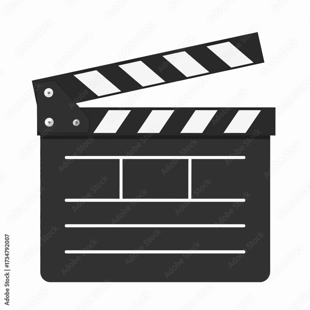 Fototapeta premium Classic film clapperboard icon representing cinematic production, movie action, and the start of a scene, perfect for digital media, video content, and entertainment industry branding elements