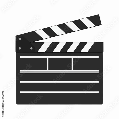 Open film clapboard illustration with classic black and white stripes. This iconic cinema tool symbolizes movie production, video recording, and the action of filmmaking and directing
