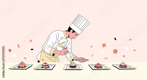Animated Chef Decorating Desserst With Precision And Sophistication For Fine Dining