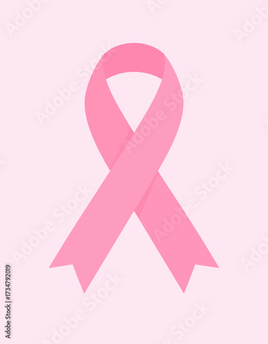A simple flat vector illustration of a pink ribbon, a powerful symbol of solidarity and hope for breast cancer awareness month and survivor support