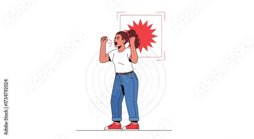 Angry Woman Expressing Frustration, Screaming Loudly During A Heated Argument Or Debate