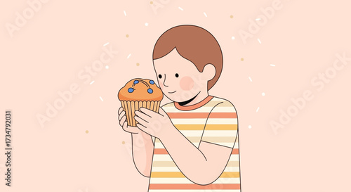 Boy Holding a Tasty Muffin: A Delightful Illustration Perfect For Editorial Or Social Content