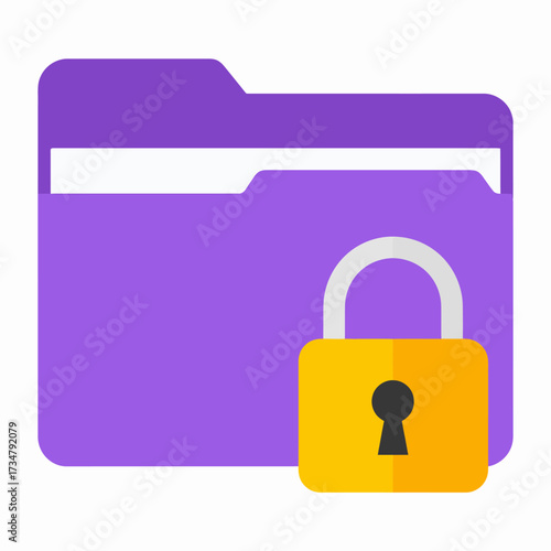 A flat design vector icon of a purple locked folder, symbolizing data protection, file security, and confidential information storage