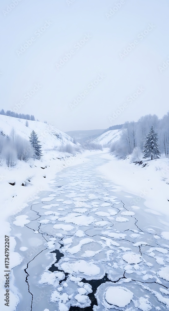Obraz premium Frozen River Landscape in Winter.