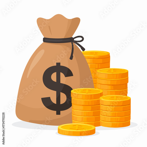 Sack of Money and Coins Illustration Financial Wealth and Investment Concept