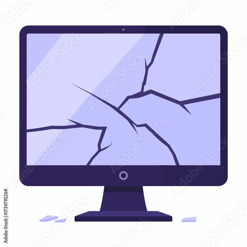 Damaged Screen Computer Monitor with Cracked Display Illustration