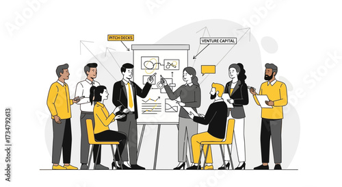 Brainstorming Session: Team Presenting Ideas and Strategies for Venture Capital Investment