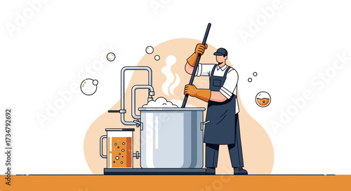 Brewing Artisan Creates Beer, Illustrating Craft, Process, Brewing, and Manufacturing Concepts