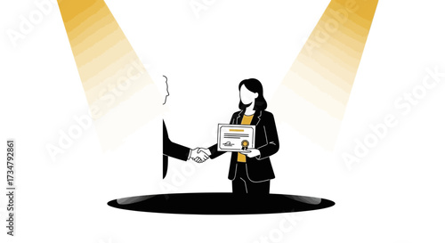 Business achievement recognition: Illustration of a diploma-giving event at a ceremony