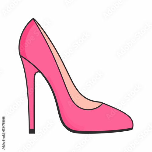 Vector illustration of a classic pink stiletto pump shoe. Female fashion footwear icon, an elegant high heel isolated on a white background